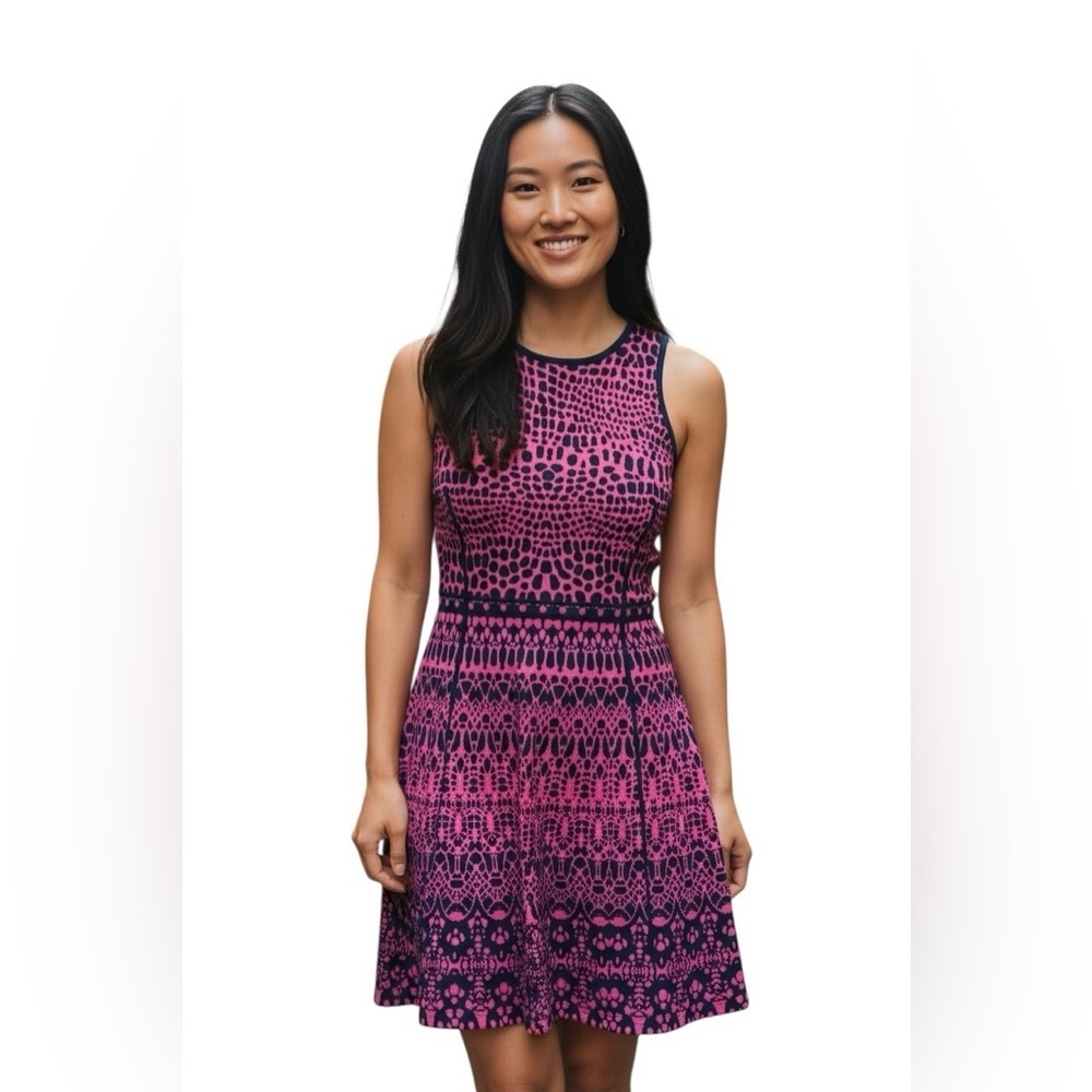 Line Knitwear Pink & Navy Fit & Flare Dress – Size Large